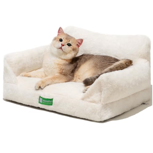 MEWOOFUN Katzensofa, Katzenbett für Hauskatzen, Kätzchenbett, Haustiersofa mit abnehmbarem, waschbarem Bezug und Rutschfester Unterseite für kleine Hunde (Weiß, S) von MEWOOFUN