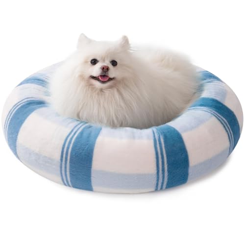 MEWOOFUN Katzensofabett - Wäschebares Katzenbett für Hauskatzen Groß, Flauschiges Beruhigungskätzchenbett für kleine Hunde und Welpen (M, Blau Tartan) von MEWOOFUN