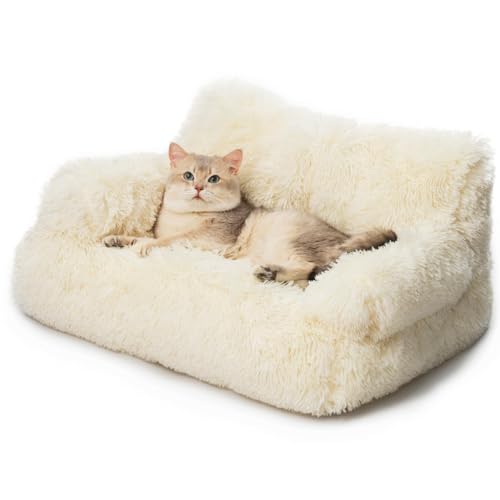 MEWOOFUN stilvoll katzenbett katzensofa flauschig - 76x45cm katzenbett große Katzen Plush katzencouch für kleine Hunde und Katzen Abnehmbar und waschbar (beige) von MEWOOFUN