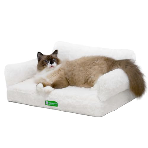 MEWOOFUN Modisches Katzensofa Katzencouch – 65x46cm Flauschiges zusammenklappbares großes Katzenbett Katzensofa mit Rutschfester Unterseite (weiß, L) von MEWOOFUN