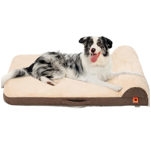 MEWOOFUN Hundebett mittelgroß, waschbar, mit orthopädischem Eierkarton-Schaumstoff, Hundematratze mit abnehmbarem, wasserdichtem Bezug und Rutschfester Unterseite, 91 x 66 x 16,5 cm (Braun, L) von MEWOOFUN