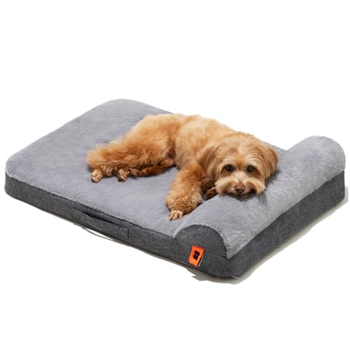 MEWOOFUN Hundebett für kleine Hundebox, Matratze, Waschbar, mit Orthopädischem Eierschaum, Welpenbett mit Abnehmbarem, Wasserdichtem Bezug und Rutschfester Unterseite, 76 x 55 x 7 cm (Grau, M) von MEWOOFUN