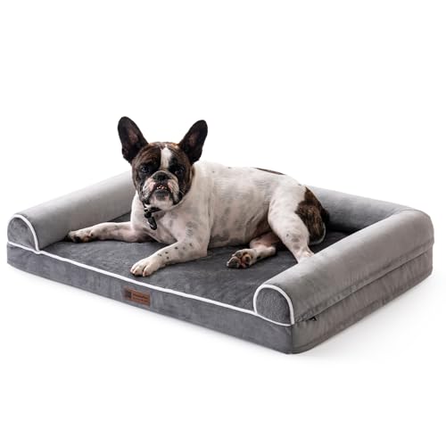 MEWOOFUN Orthopädisches Hundebett Grosse Hunde, 90x70 cm Hundesofa mit Eierförmiger Kistenschaum, Hundecouch Waschbares Hundekissen mit mit DREI erhöhte Ränder, Abnehmbarem von MEWOOFUN