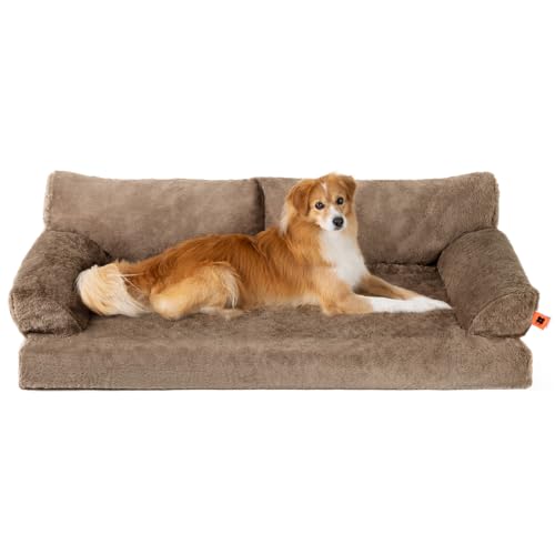 MEWOOFUN Orthopädisches Hundesofa, groß, wasserdicht, Anti-Angst-Plüschbezug für Welpen, 105 x 70 x 30 cm (Braun, XL) von MEWOOFUN