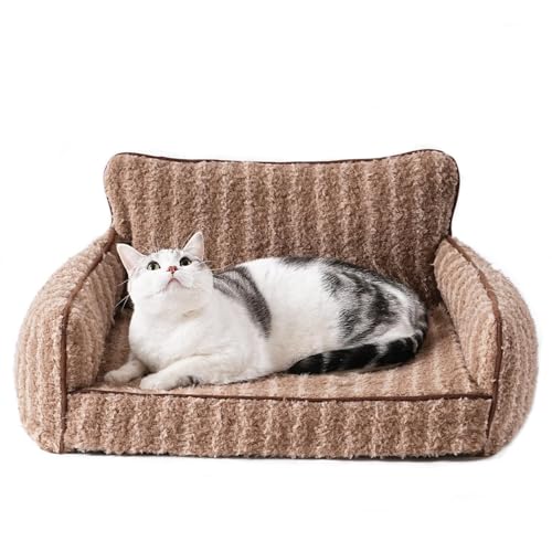 MEWOOFUN Stilvolles Katzensofa, Katzenbetten für Hauskatzen, orthopädisches kleines Hundesofa, Hundesofa mit rutschfester Unterseite für kleine und mittelgroße Hunde (Braun, M) von MEWOOFUN