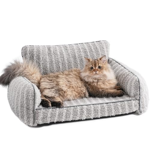 MEWOOFUN Stilvolles Katzen-Sofabett für Hauskatzen – Orthopädisches kleines Hundesofa mit rutschfester Unterseite, Hunde-Couch-Bett für kleine und mittelgroße Hunde (Grau, M) von MEWOOFUN