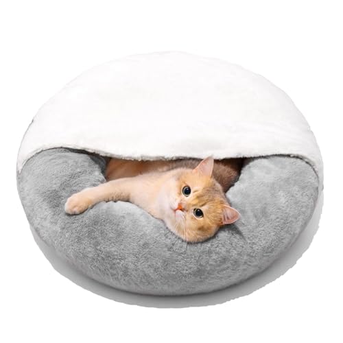 MEWOOFUN Überdachte Katzenbetten für den Innenbereich, 2-in-1, Donut-Kätzchenbett, Plüsch-Katzenhöhlenbett mit abnehmbarem, waschbarem Bezug, Kuschelnest, warm, weich, beruhigendes Katzennest, von MEWOOFUN