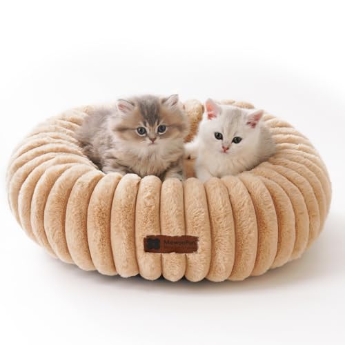 MEWOOFUN katzenbett Flauschig Donut hundebett kleine Hunde Waschbares - Angstlösendes Beruhigendes katzenbett große Katzen Welpenbett mit Rutschfester Unterseite, Kamel 50x50cm von MEWOOFUN