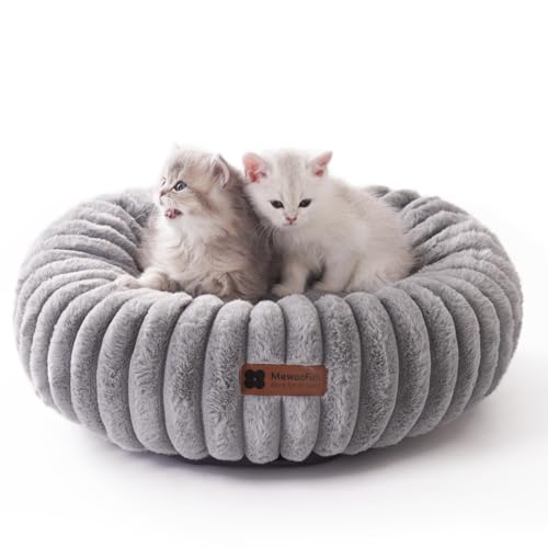 MEWOOFUN katzenbett Flauschig waschbares und Wasserdicht Donut hundebett kleine Hunde - Angstlösendes Beruhigendes katzenbett große Katzen Welpenbett mit Rutschfester Unterseite, grau 50x50cm von MEWOOFUN