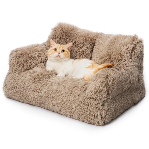 MEWOOFUN stilvoll katzenbett katzensofa flauschig - 76x45cm katzenbett große Katzen Plush katzencouch für kleine Hunde und Katzen Abnehmbar und waschbar (braun) von MEWOOFUN