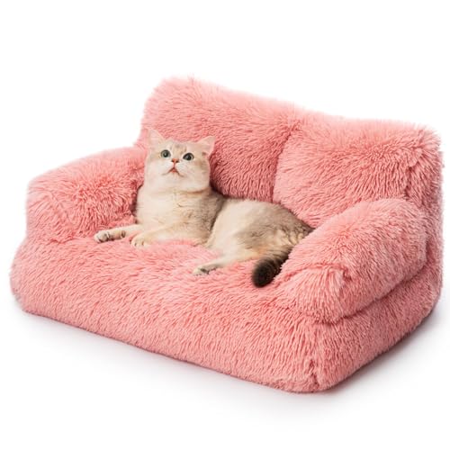 MEWOOFUN stilvoll katzenbett katzensofa flauschig - 76x45cm katzenbett große Katzen plush katzencouch für kleine Hunde und Katzen Abnehmbar und waschbar (rosa) von MEWOOFUN