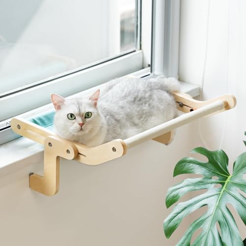 MewooFun Katzenfenster Sitzstange Lounge Mount Hängematte Fenster Sitz Bett Regale für Indoor Katzen Ohne Bohren Ohne Saugnapf (Blau/Grau) von MEWOOFUN