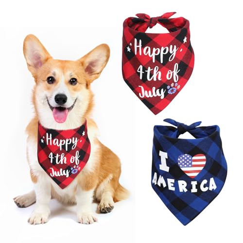 Hundehalstücher 4. Juli – Dreieckstuch für kleine Hunde und Welpen, reine Baumwolle, doppellagig, amerikanische Flagge, 2 Stück von MEWTOGO