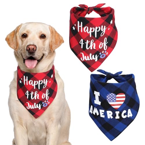 Hundehalstücher 4. Juli – Dreieckstuch für mittelgroße Hunde, reine Baumwolle, doppellagig, amerikanische Flagge, Hundehalstuch, 2 Stück von MEWTOGO