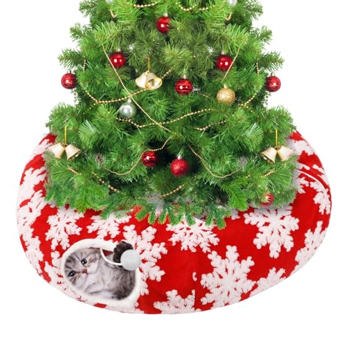 Katzentunnel für Weihnachtsbaum – Warmes, weiches Katzenrohr, Weihnachtsbaumrock, multifunktionales dekoratives Katzenbett mit zentraler Matte, um Indoor-Katzen vom Weihnachtsbaum fernzuhalten, Rot von MEWTOGO