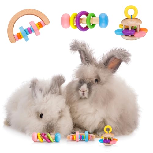 MEWTOGO Hasenspielzeug aus Holz, sicheres, umweltfreundliches Kaninchenspielzeug, bissfestes Meerschweinchen-Spielzeug für Chinchillas, Hamster, Kleintiere, zum Zähneknirschen drinnen und draußen, 3 von MEWTOGO