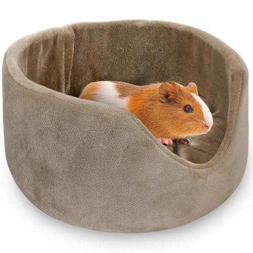 MEWTOGO Meerschweinchen-Betten – warmes und waschbares Kaninchen-Chinchilla-Hamster-Frettchen-Bett, Meerschweinchen-Kuscheltasse, Versteck mit abnehmbarer Matte für Kleintierkäfig-Zubehör, Khaki von MEWTOGO