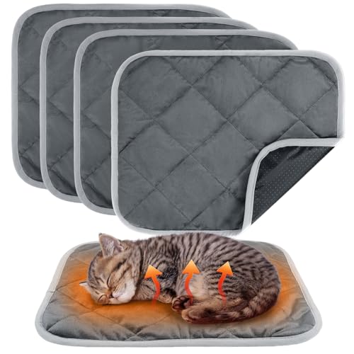 MEWTOGO Selbstwärmendes Katzenbett, 40 x 50 cm, weich und warm, selbstheizend, waschbar, reflektieren Körperwärme, mit rutschfester Unterseite, für drinnen und draußen, 4 Stück von MEWTOGO