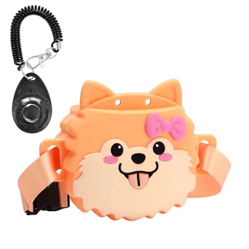 MEWTOGO Silikon-Leckerli-Tasche mit Trainings-Klicker – starker Magnetverschluss, tragbare Leckerli-Tasche mit Bund, für Spaziergänge mit Hund, Haustier-Training, Pomeranian-Orange von MEWTOGO