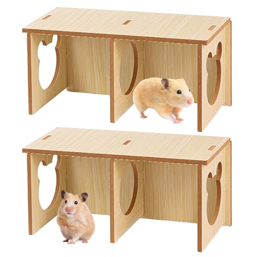 2 Stück Hamster Haus, Meerschweinchen Haus, Hamster Versteck Holz (25x11.5 x11.5cm), Hamster Eckhaus, Holz Hamsterhaus, Mehrkammernhaus, DIY Käfig Dekor Zubehör für Zwerghamster, Rennmäuse, Degus von MEYAGOT