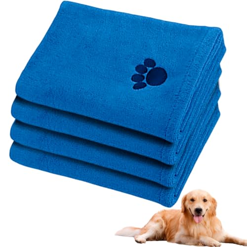 MEYAGOT 4 Pcs Hundehandtuch Extra Saugfähig, Hunde Handtuch Extra Saugfähig, Microfaser Handtücher Für Hunde Katzen, Handtuch Hunde, Microfaser Handtuch Für Hunde Weich Kleine Mittelgroße (Blau) von MEYAGOT