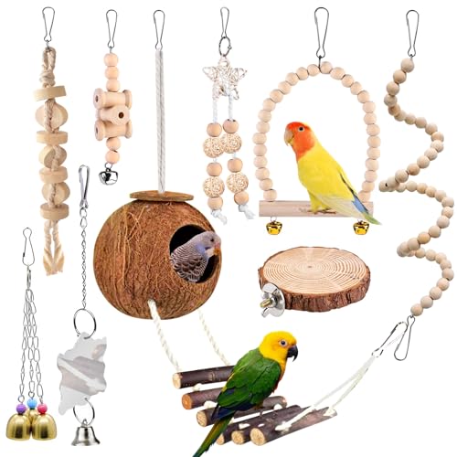 MEYAGOT 9 Pcs Vogelspielzeug, Wellensittich Spielzeug, Papageienspielzeug, Vogel-Papageien-Spielzeug, Holz Vogelkäfig wellensittich, Vogelkäfig Spielzeug, Kauspielzeug Papagei Spielzeug von MEYAGOT