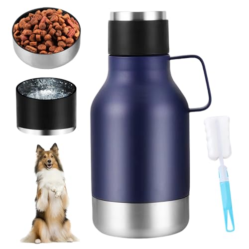 Meyagot Edelstahl Hundetrinkflasche, Trinkflasche Hunde Für Unterwegs, 40oz Wasserflasche Mit Futternapf, Reinigungsbürste Hundeflasche Thermosflasche Thermoflasche Für Wandern Und Campen (Schwarz) von MEYAGOT