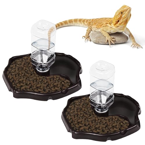 Schildkröten Wasserschale, 2 Stücke Automatisierte Futterspender, Wasser Schüssel, Reptilien Wasserspender, Futterautomat Nassfutter, Terrarium Wasserschale für Schildkröten, Hamster, Eidechse von MEYAGOT