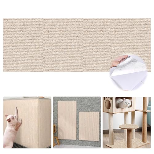 Selbstklebend Kratzteppich Katze Wand, Kratzmatte Katze, Kratzteppich Katze, 40 * 200cm Kratzbrett Katze, Kratzmatte Für Katze, Sisal Teppich Katzen Katze Kratzschutz Katzenkratzmatte (Khaki) von MEYAGOT