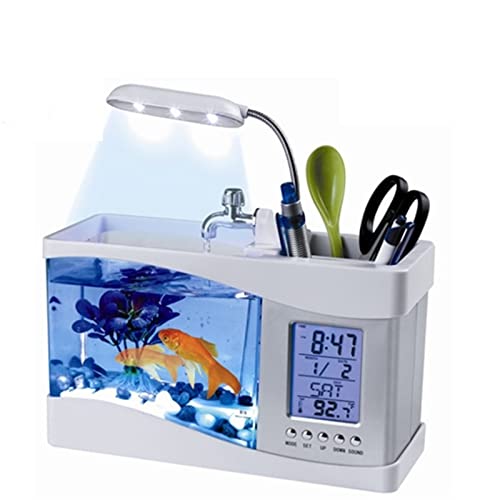 Aquarium Fischtank Neu Desktop USB Aquarium Mit LED Licht LCD Display Bildschirm und Uhr Schwarz/Weiß Fisch Tank Tisch Dekor(White) von MEYINGOU