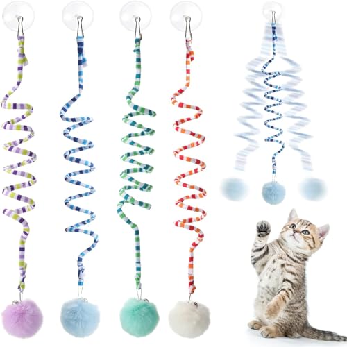 MEZOKUCEL 4 Stück mit Farbverlauf für Katzen, Federspielzeug zum Aufhängen von Katzen, Hängende Tür, interaktives Spielzeug für Katzen, Spielzeug mit Kugeln für Katzen, hohe Qualität von MEZOKUCEL