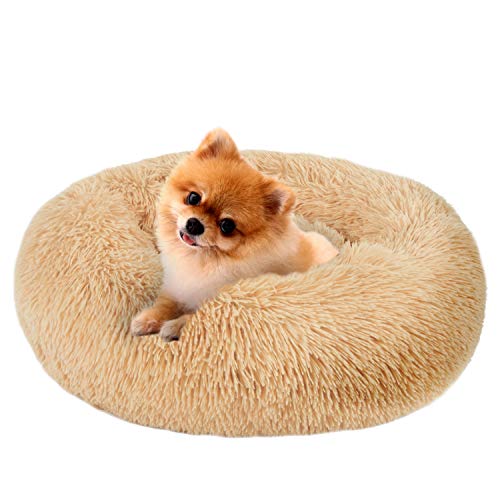 MFOX Beruhigendes Hundebett, Größe L, für kleine Hunde, Kunstfell, Donut-Kuscheltier bis zu 11,3 kg von MFOX