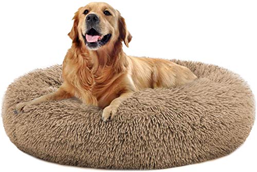 MFOX Beruhigendes Hundebett Katzenbett Donut, Kunstfell, Donut-Kuschelbett, waschbar, selbstwärmend, großes rundes Plüsch-Hundebett für kleine/mittelgroße Hunde (60 cm/80 cm/90 cm/110 cm) von MFOX