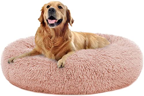 MFOX Beruhigendes Hundebett Katzenbett Donut, Kunstfell, Donut-Kuschelbett, waschbar, selbstwärmend, großes rundes Plüsch-Hundebett für kleine/mittelgroße Hunde (60 cm/80 cm/90 cm/110 cm) von MFOX