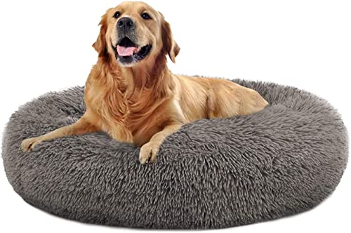 MFOX Beruhigendes Hundebett Katzenbett Donut, Kunstfell, Donut-Kuschelbett, waschbar, selbstwärmend, großes rundes Plüsch-Hundebett für kleine/mittelgroße Hunde (60 cm/80 cm/90 cm/110 cm) von MFOX