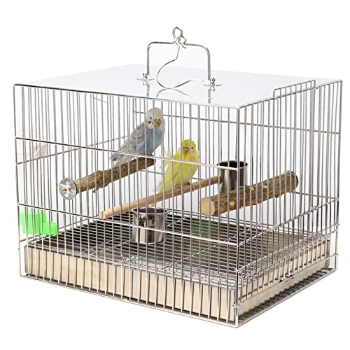 Edelstahl-Vogelkäfig Tragbarer Hängender Papageien-Vogelkäfig Mit Rollständer Und Unterer Ablage Stehender Vogelkäfig (S : 29x20.5x24.5cm) von MGCtech