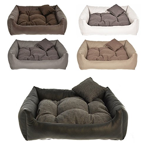 Hundebett Kunst Leder Hundekissen Hundesofa Katzenbett Hundekorb M L XL XXL XXXL (L (ca. 80x65 cm), Schwarz) von MH