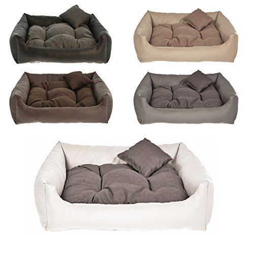 Hundebett Kunst Leder Hundekissen Hundesofa Katzenbett Hundekorb M L XL XXL XXXL (L (ca. 80x65 cm), Weiss) von MH