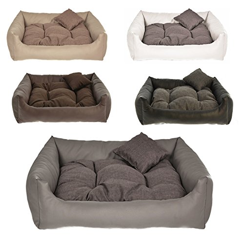 Hundebett Kunst Leder Hundekissen Hundesofa Katzenbett Hundekorb M L XL XXL XXXL (XL (ca. 90x75 cm), Grau) von MH