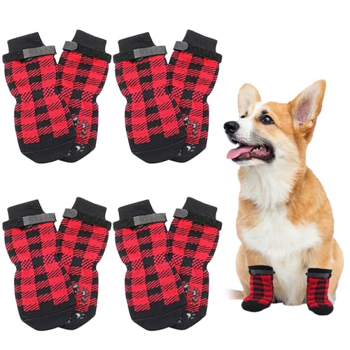 MHDUYEG Indoor Anti-Rutsch Socken für Hunde, 8 Stück Anti-Rutsch-Socken Hunde, Antirutschsocken Hund Klettverschluss, Hundesocken Anti Rutsch, Hundesocken für Hunde im Innenbereich im Freien, Rot (S) von MHDUYEG