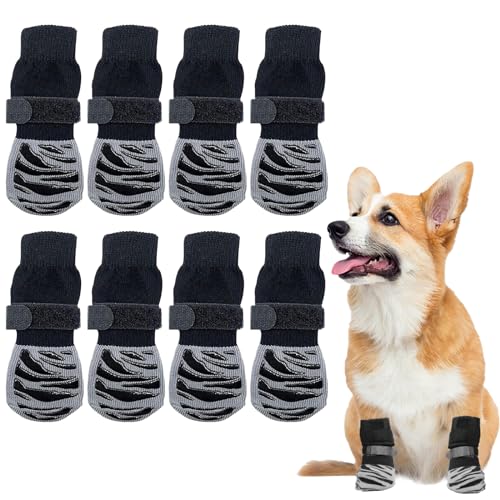 MHDUYEG Indoor Anti-Rutsch Socken für Hunde, 8 Stück Hundesocken Anti Rutsch, Anti-Rutsch-Socken Hunde, Antirutschsocken Hund Klettverschluss, Hundesocken für Hunde im Innenbereich im Freien (Grau,S) von MHDUYEG