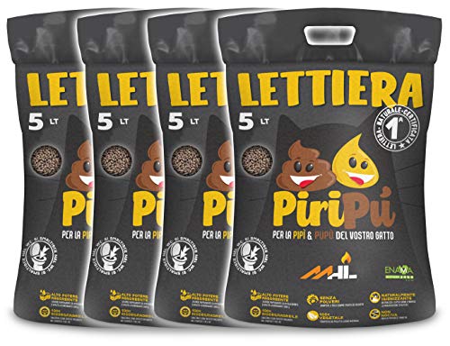 Piripù – Katzentoilette aus Pellet, natürlich, biologisch abbaubar, saugfähig, pflanzlich und zertifiziert – Kunststoffbeutel (20 Liter, 4 Stück) von MHL srl