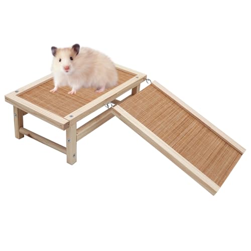 Holzbett mit Kühlmatte und Treppe, Spielplatz mit Plattform und Rampe, Käfigzubehör für Ratte, Meerschweinchen, Niederlande Zwergkaninchen, Hamster, Streifenhörnchen und andere Kleintiere von MHLLGN