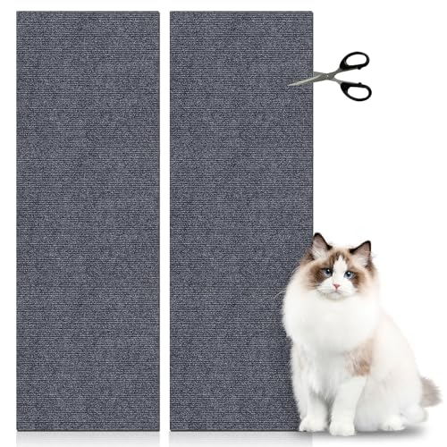 Katzen Kratzmatte, 2 Stück Katzenkratzbretter 30x100cm Kratzmatte Selbstklebend Grau Kratzbretter Katze Wand DIY Kratzteppich Katzenkratzschutz für Couch von MHYMX