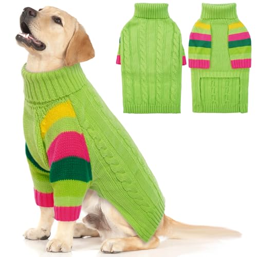 2XL Hundewarmpullover, Winter-Hundepullover, gestrickter Pullover für große Hunde, elastischer Hundepullover mit Rollkragen, Winterkleidung für Hunde, Hundesweatshirt, Haustier-Pullover(Grün, 2XL) von MHaustlie