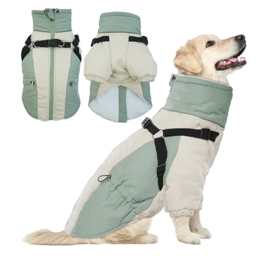 Hundemantel Winter,Warme Hundejacke mit Beinen,Wintermantel Hund mit Reißverschluss und Reflektierender Streifen,Hunde Warm Winterweste,Hund Warm Kleidung für kleine Mittel und Große Hunde(2XL, Grün) von MHaustlie