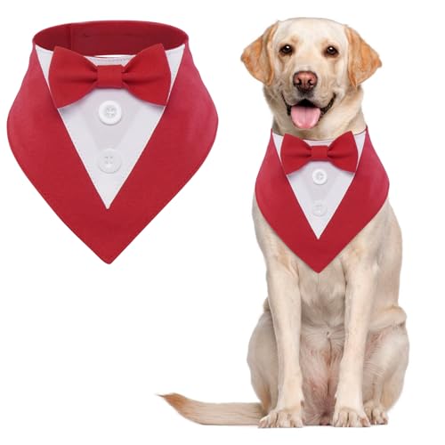 MHaustlie Hunde Smoking Bandana, Haustier Dreieck Schal, Formale Hochzeit Party Hundehalstuch, Verstellbar Krawatte Haustier Anzug Fliege Bandana für Hochzeit Geburtstag (L, Rot) von MHaustlie