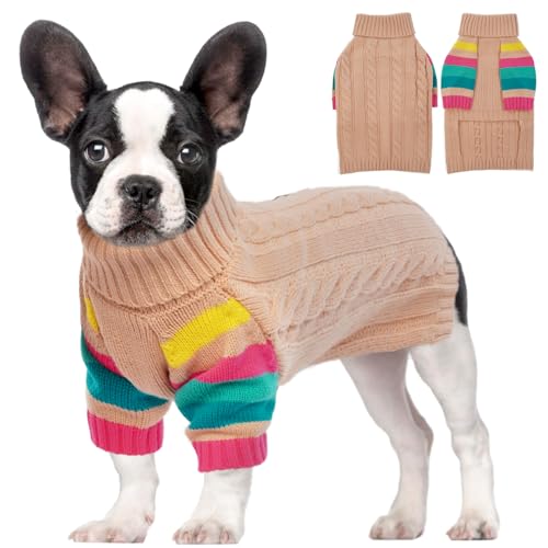 MHaustlie Hundepullover, Warmer Hundepullover für mittelgroße Hunde dehnbarer Wintermantel für Hunde Haustier-Pullover für kaltes Wetter Hundesweatshirt klassischer Zopfmuster-Pullover (Hellrosa, L) von MHaustlie