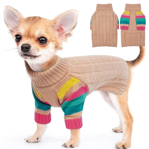 MHaustlie Kleiner Hundepullover, Warmer Hundesweater für kaltes Wetter, Strickwaren mit Rollkragen, Dicker Warmer Pullover, Hundesweater für Chihuahua, Bulldogge, Dackel, Mops, Yorkie (Hellrosa, S) von MHaustlie