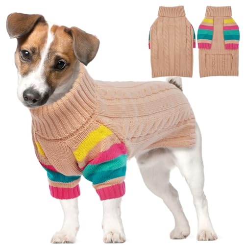 MHaustlie Winter Warm Hundepullover, Hunde Rollkragenpullover Strickwaren, Weicher Warmer Hundepullover, Hundepullover Mittelgroßee Hunde Boston Terrier, Bulldogge, Jack Russell Terrier(M, Rosa) von MHaustlie